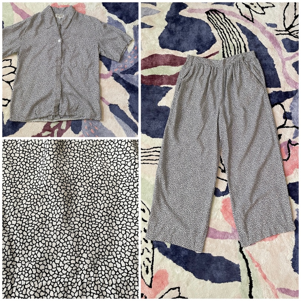 Vintage Giraffe black white animal print 2 piece coordinate pants jumpsuit set